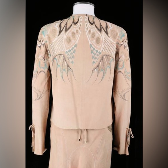 ROBERTO CAVALLI Tan Beige Suede Leather Butterfly Fringe Jacket - Picture 13 of 13